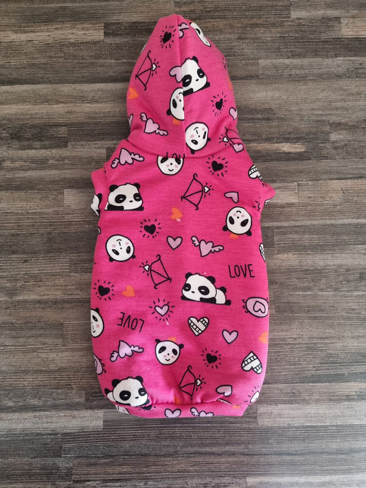 Dark Pink Panda Vest with Wool Lined Inner and Hoodie