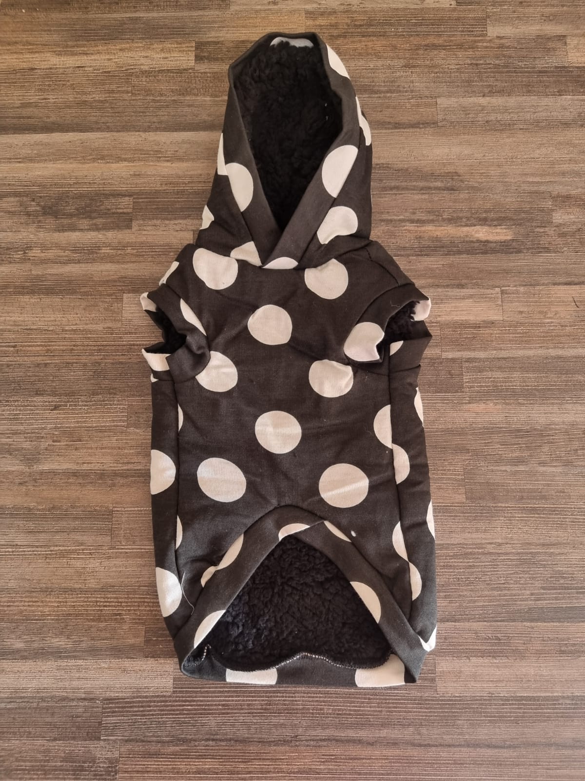 Large White Polka Dot Vest with Wool Lined Inner and Hoodie